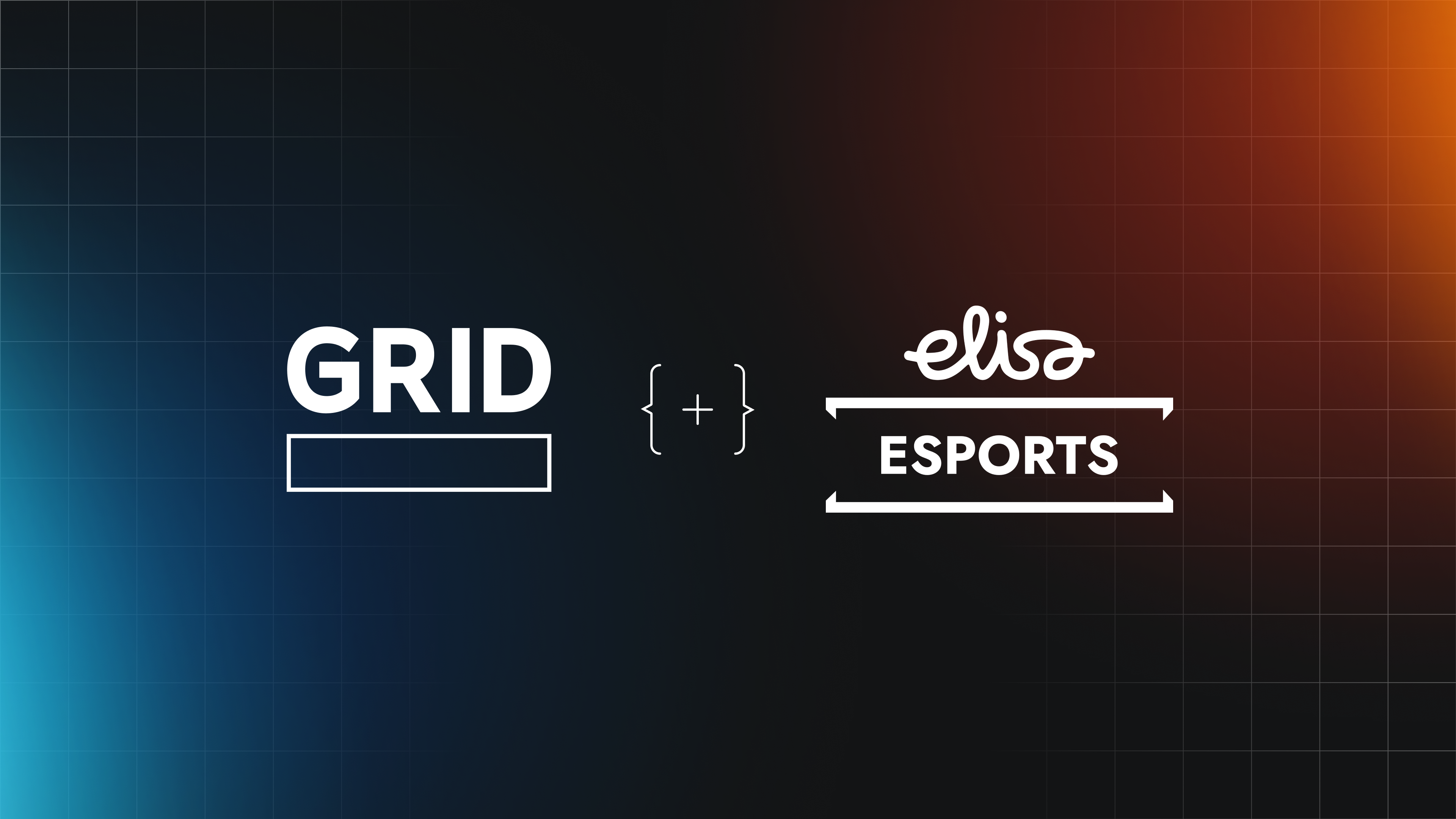 Partnership graphic displaying the logos for GRID and Elisa Esports side-by-side on a dark grid background.