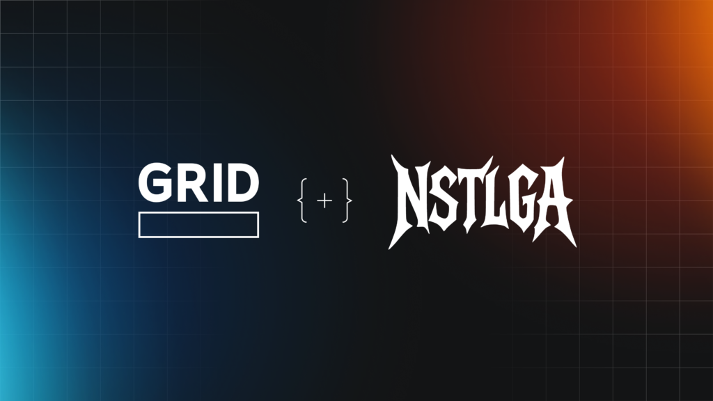 Partnership graphic displaying the logos for GRID and NSTLGA side-by-side on a dark grid background.
